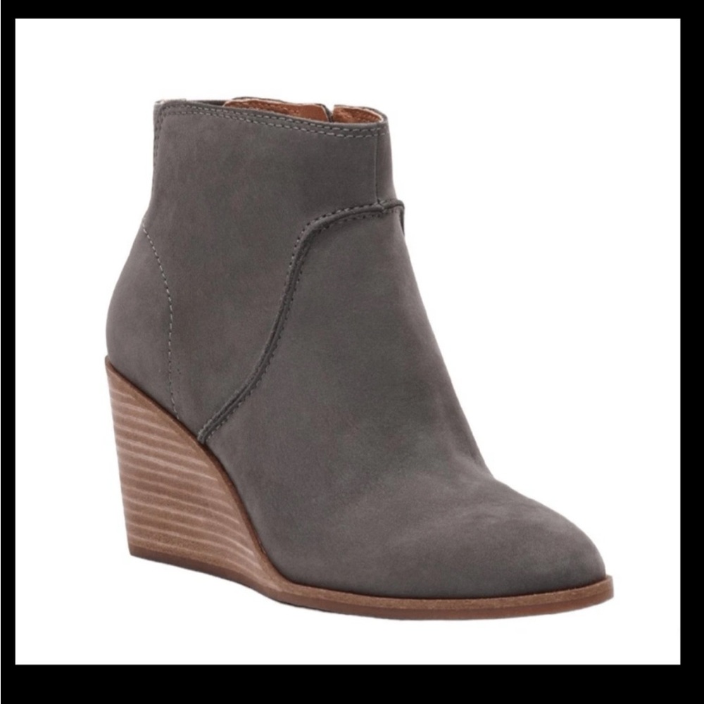 Lucky Brand Zanta Suede Wedge Heel Ankle Booties sz 7
